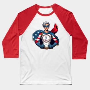 Richmond Virginia 1990s Gritty Female Comic Book Superhero RVA American Flag Baseball T-Shirt